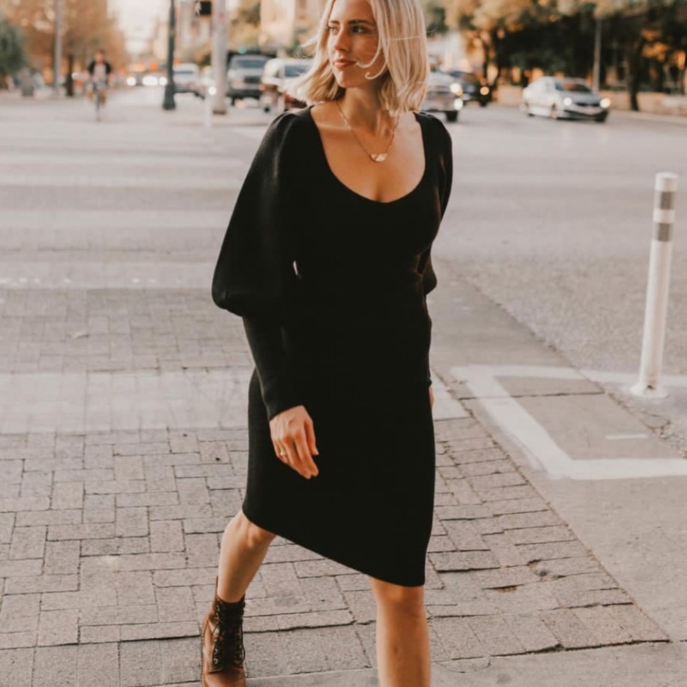 French connection Womens Wool Blend Deep V Neck Midi Dress